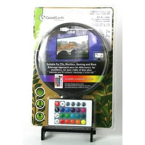 Good Earth USB Color Tape Light Kit 7ft LED Strip 16 Colors Remote for TV/Gaming